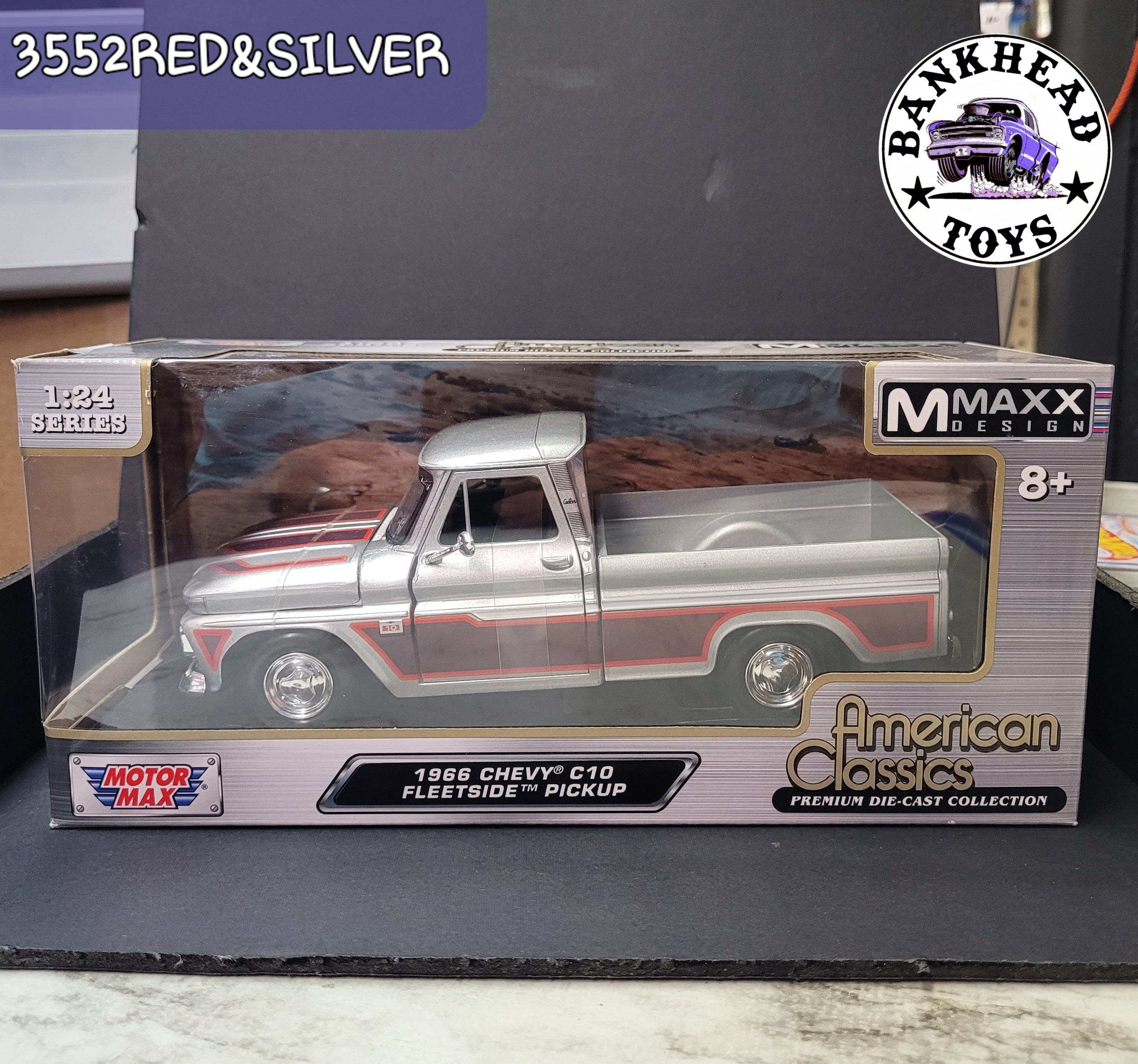 1966 CHEVY C10 FLEETSIDE PICKUP 3552 RED &SILVER
